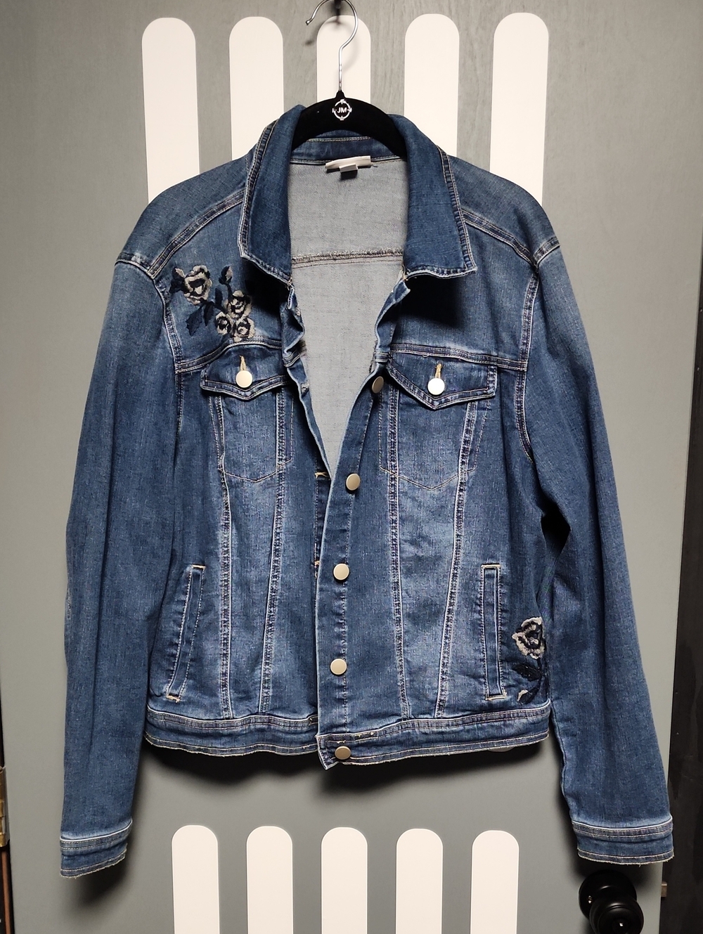 Westport Blue Denim Jacket with Embroidered Rose Accents